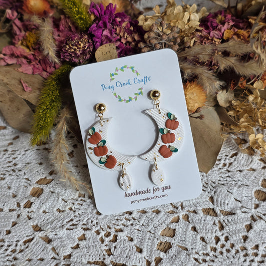 Fall moons with pumpkin and teardrop accents