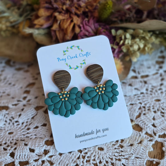 Pine and gold berry inspired earrings with faux wood findings