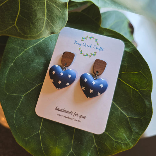Star print puffy hearts earrings