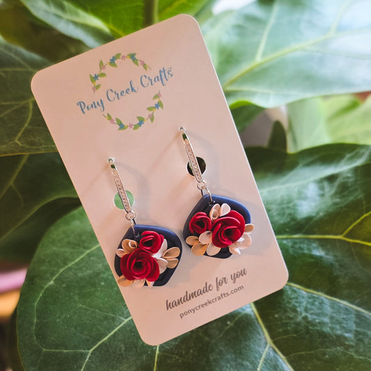 Red floral accent earrings