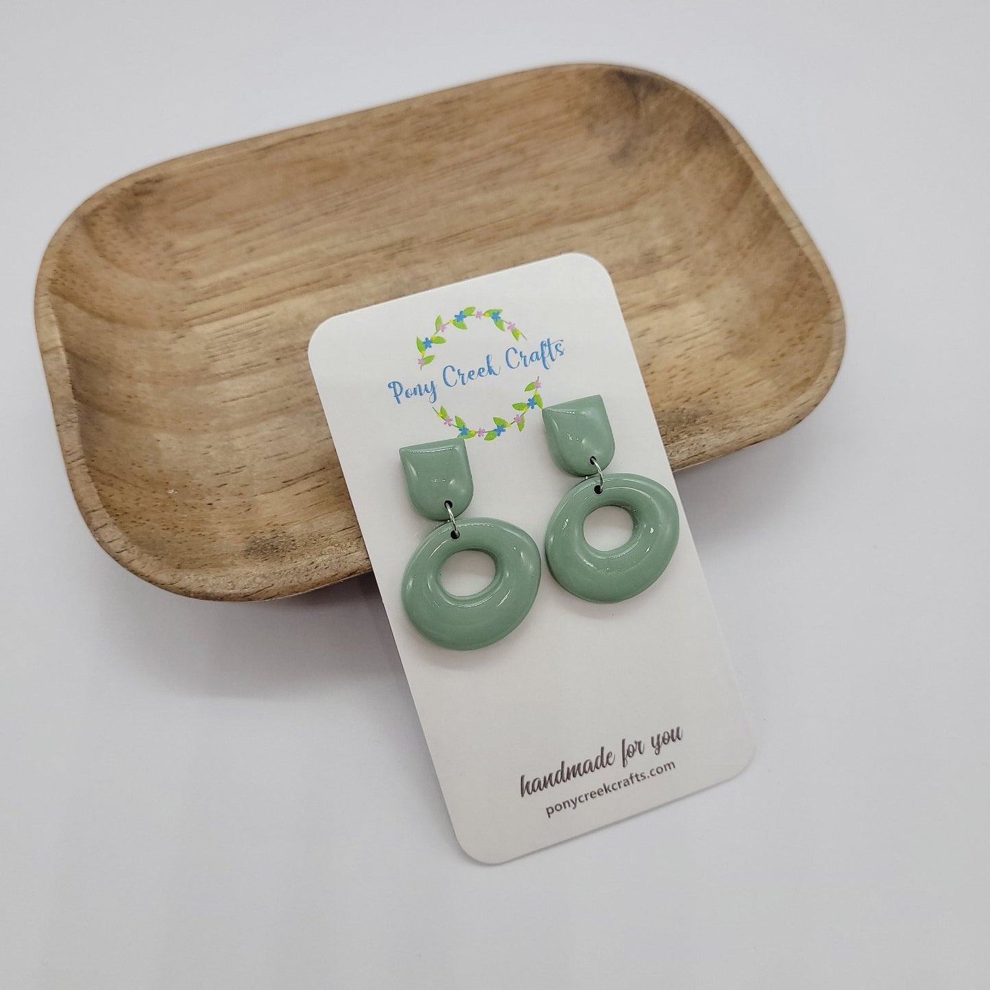 Dusty blue green colored organic shaped earrings